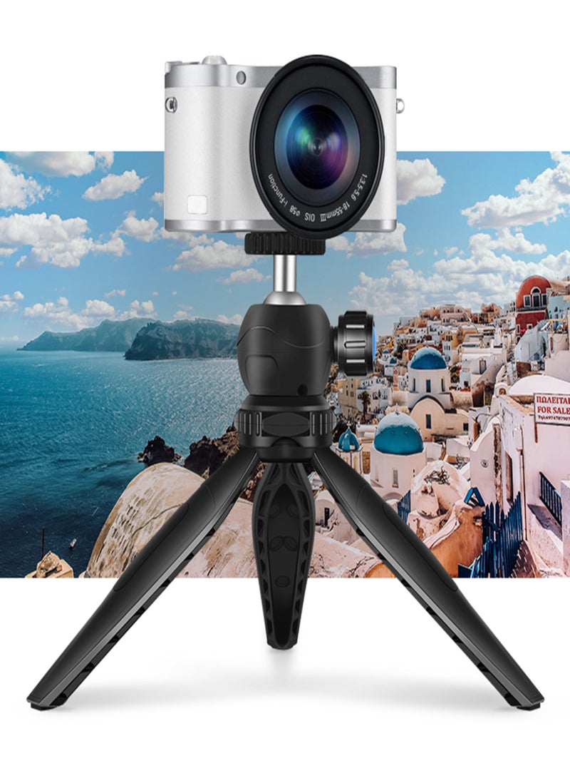 Portable Desktop Tripod for Phone/DSLR/Mirrorless Camera Rotatable Ball Head/1/4'' Screw/2 Availavle Heights/Phone Mounting Seat, Black - Image 4